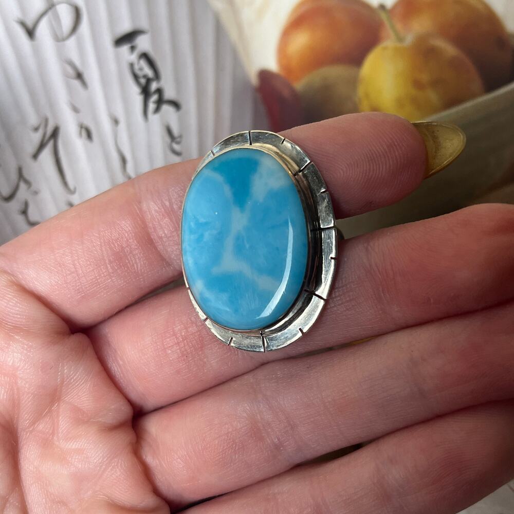 Solid 925 Sterling Silver Adjustable Blue Stone R… - image 1